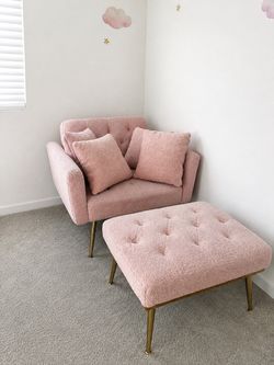 Used Reclining Pink Chair and Ottoman with Throw Pillows