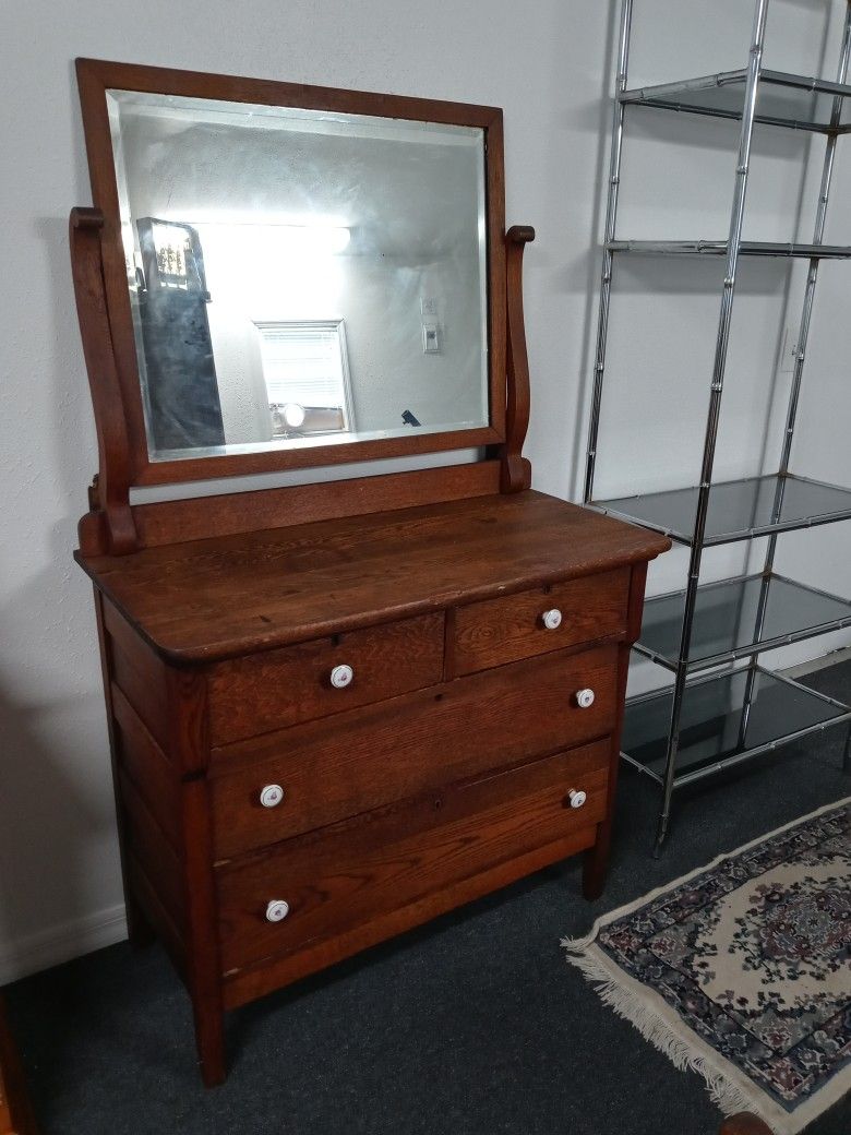 1800 Antique Vanity Dresser And Mirror