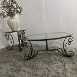 Glass, coffee table, and side table