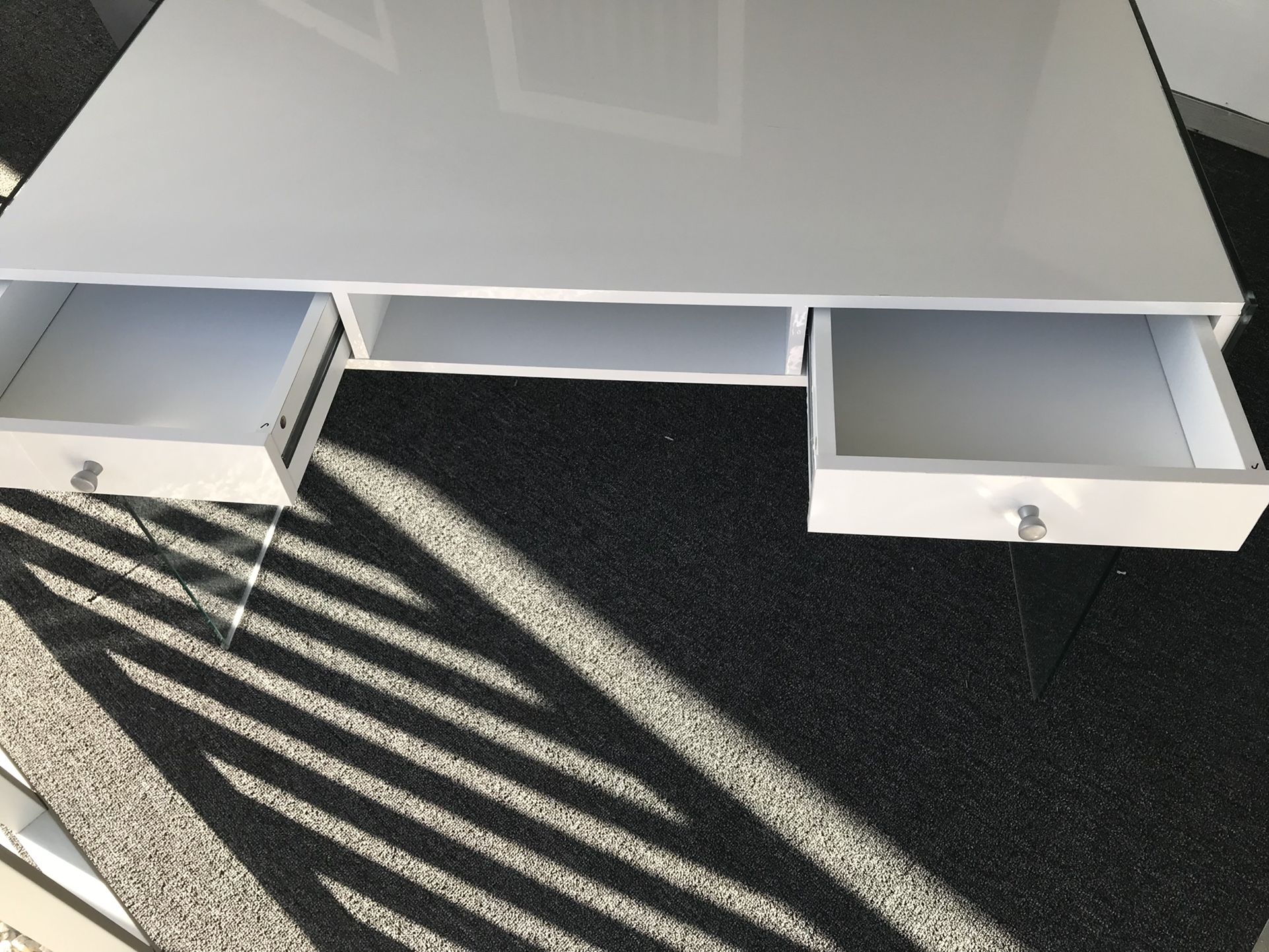 White Laquer Glass Desk/Vanity 