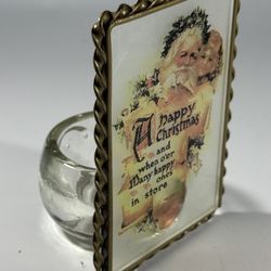 Old World Vintage Santa Glass framed poem with votive candle holder