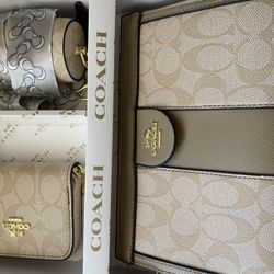 Coach Khaki Purse Set Crossbody + Wallet + Accessory Pouch 