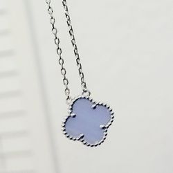 Van Silver Blue  Floral Flower Pendant Necklace Gift