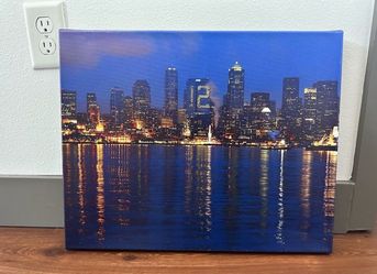 Seahawks Seattle Skyline Night Canvas Wall Art