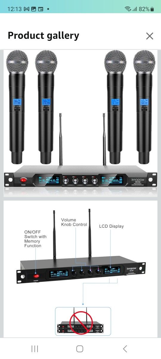 4-Channel Wireless Microphone System, Quad UHF Metal Cordless Mic, 4 Handheld Mics, Long Distance150-200Ft, Fixed Frequency, 16 Hours Use for Karaoke