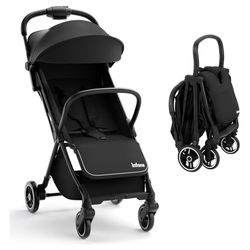 New INFANS Lightweight Baby Stroller, Ultra-Compact Fold Airplane Ready Travel Stroller, One-Hand Gravity Fold Near Flat Recline Seat