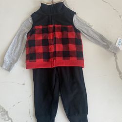 Plaid Vest with Gray Sleeves Outfit Winter Warm Fall Fashion 18-24 3 Pieces Gray