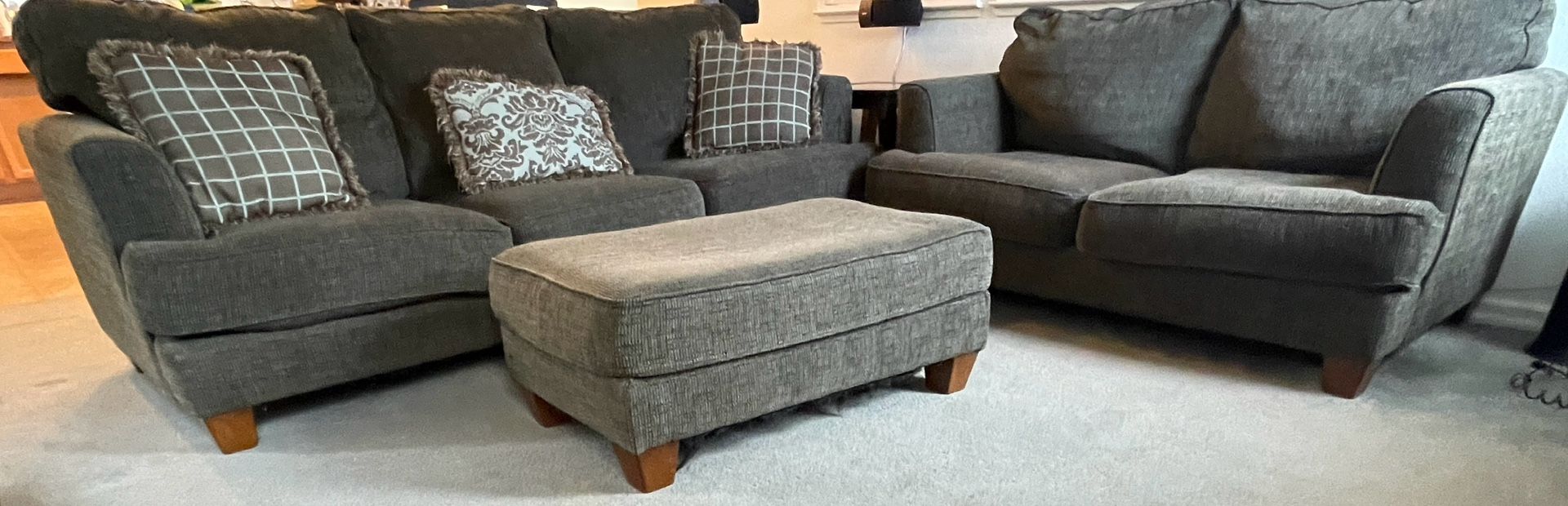 Sofa, Loveseat, Oversized Chair, Pillows, Ottoman, One End Table