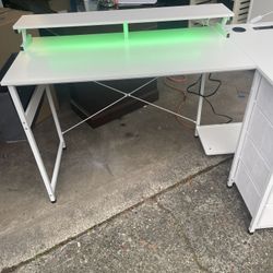 Nice Corner Desk LED Gaming Desk L-Shaped Desk with USB Charging Socket and Power Socket, Computer Desk with 4 Drawers, ( Like New 