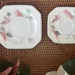 Vintage Mikasa Dessert Plates, Coffee & Tea Silk Flowers Saucers