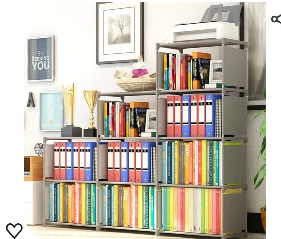 9-Cubes Bookshelf, 4 Tier Shelf Adjustable DIY Bookcases for Kid, Book Shelf Organizing St