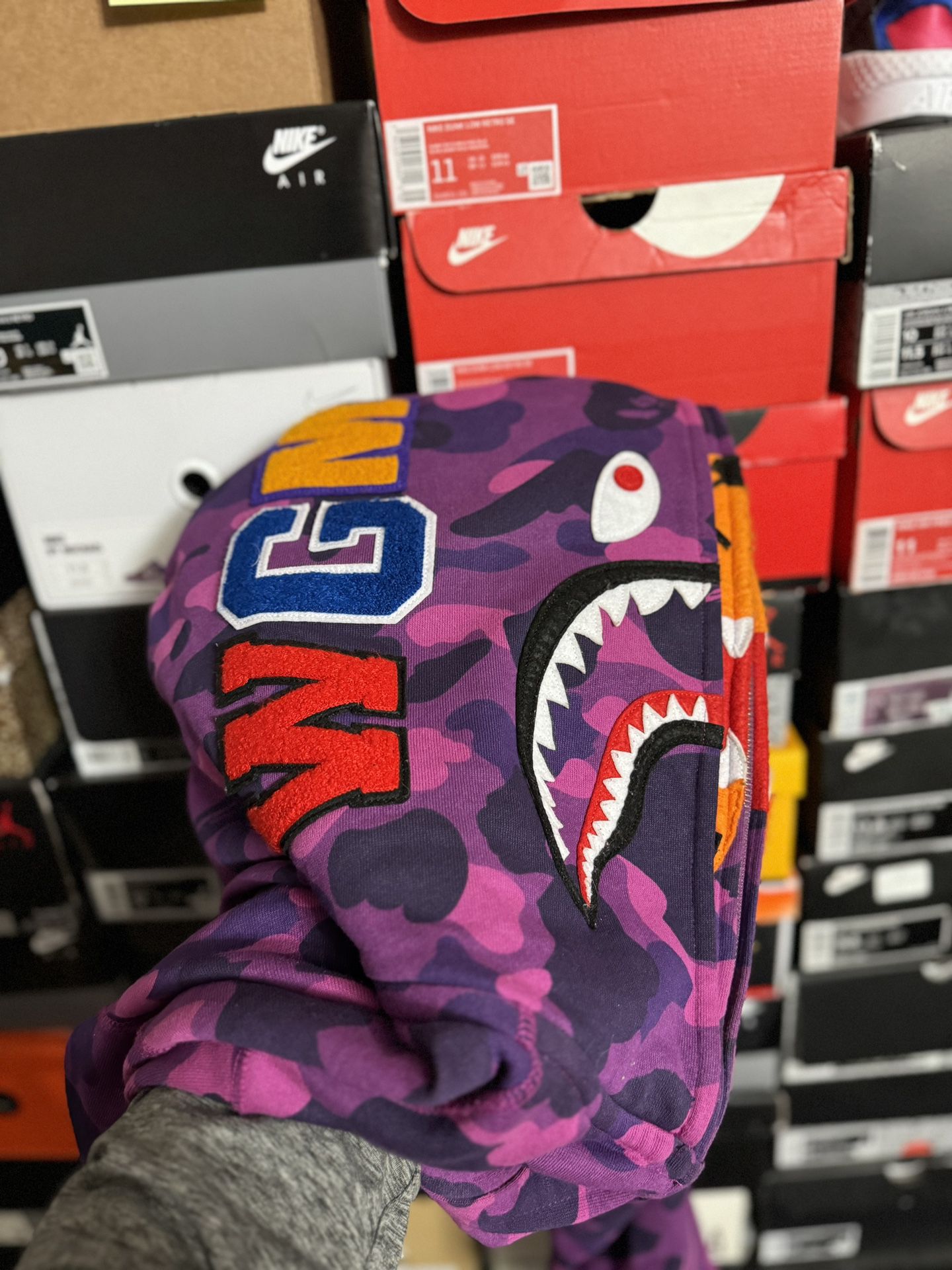 BAPE Color Camo Tiger Shark Wide Full Zip Double Hoodie (SS22) Purple size 2XL Looks Like It Will Fit L/XL