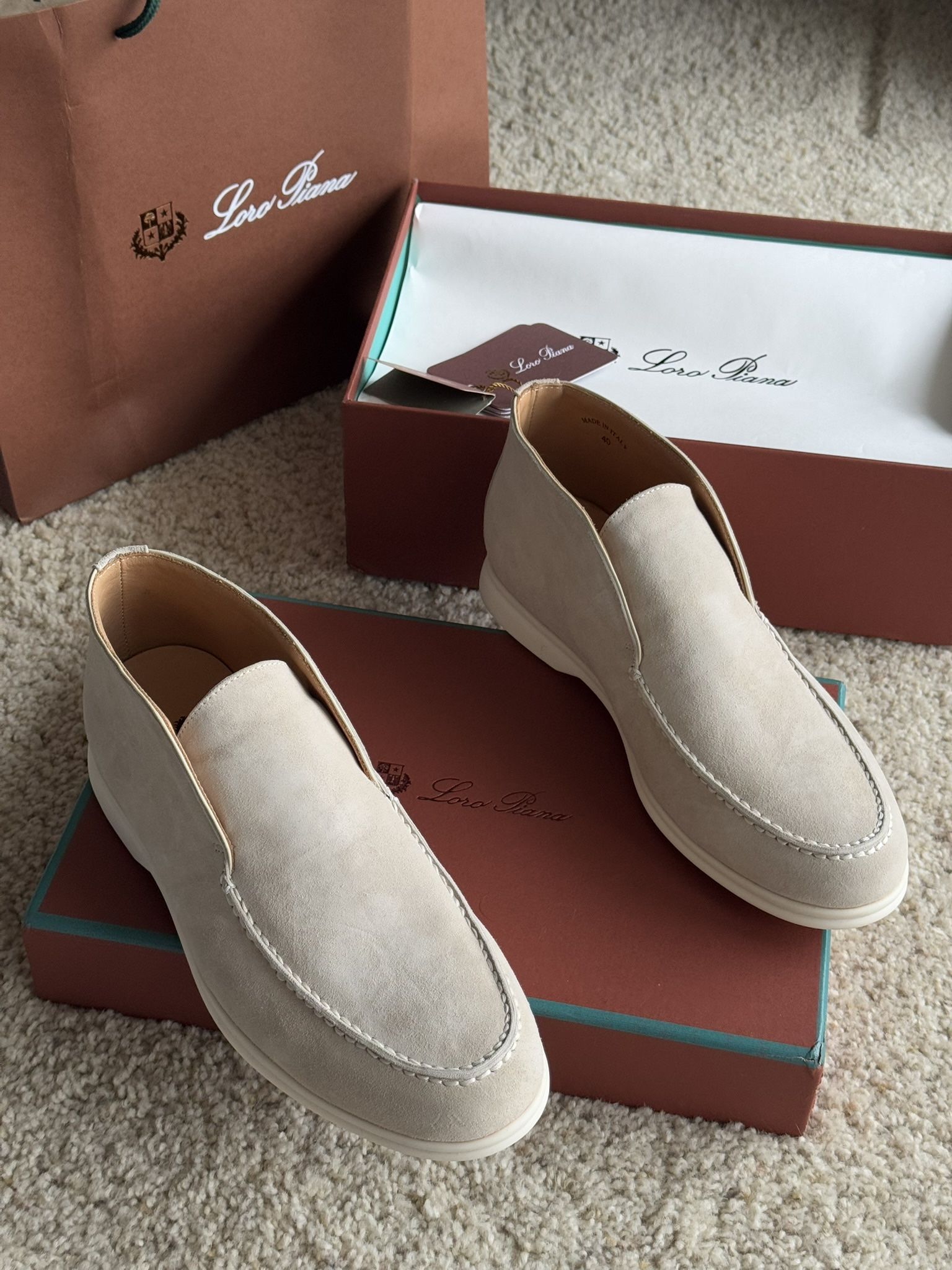 Loro Piana Open Walk Suede Boots – Cream EU40 / US 9 (Box + Dust Bag)