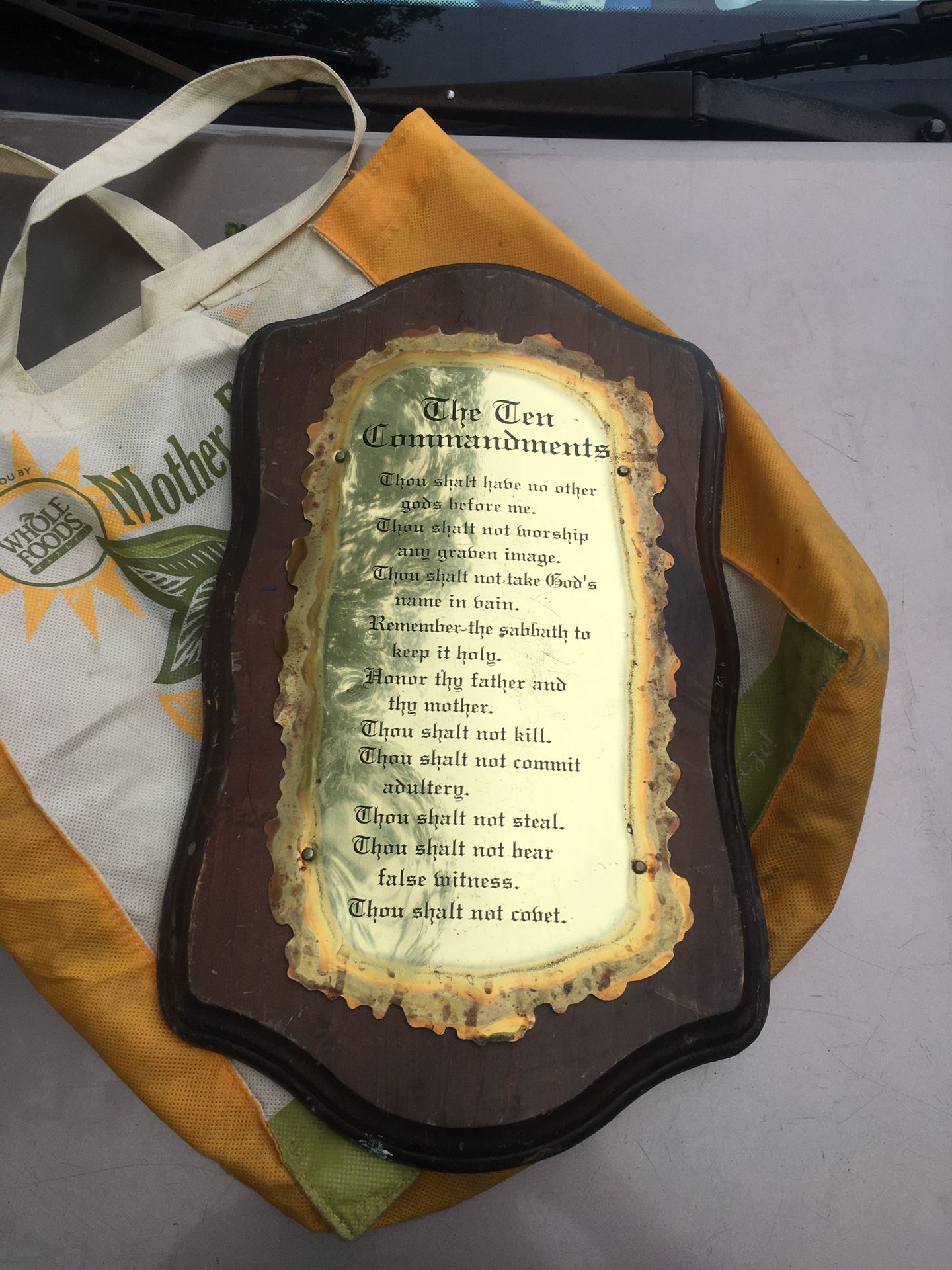 Nice Vintage Wood And Brass Plate 10 Commandments Plank Only $10 Fine