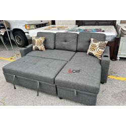 Reversible Convertible Sectional Sofa With Storage Chaise And Pull Out Bed With Cup Holder  // Limited Time Offer 