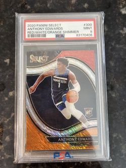 2020 SELECT ANTHONY EDWARDS RED/WHITE/ORANGE SHIMMER RC PSA 9 WOLVES
