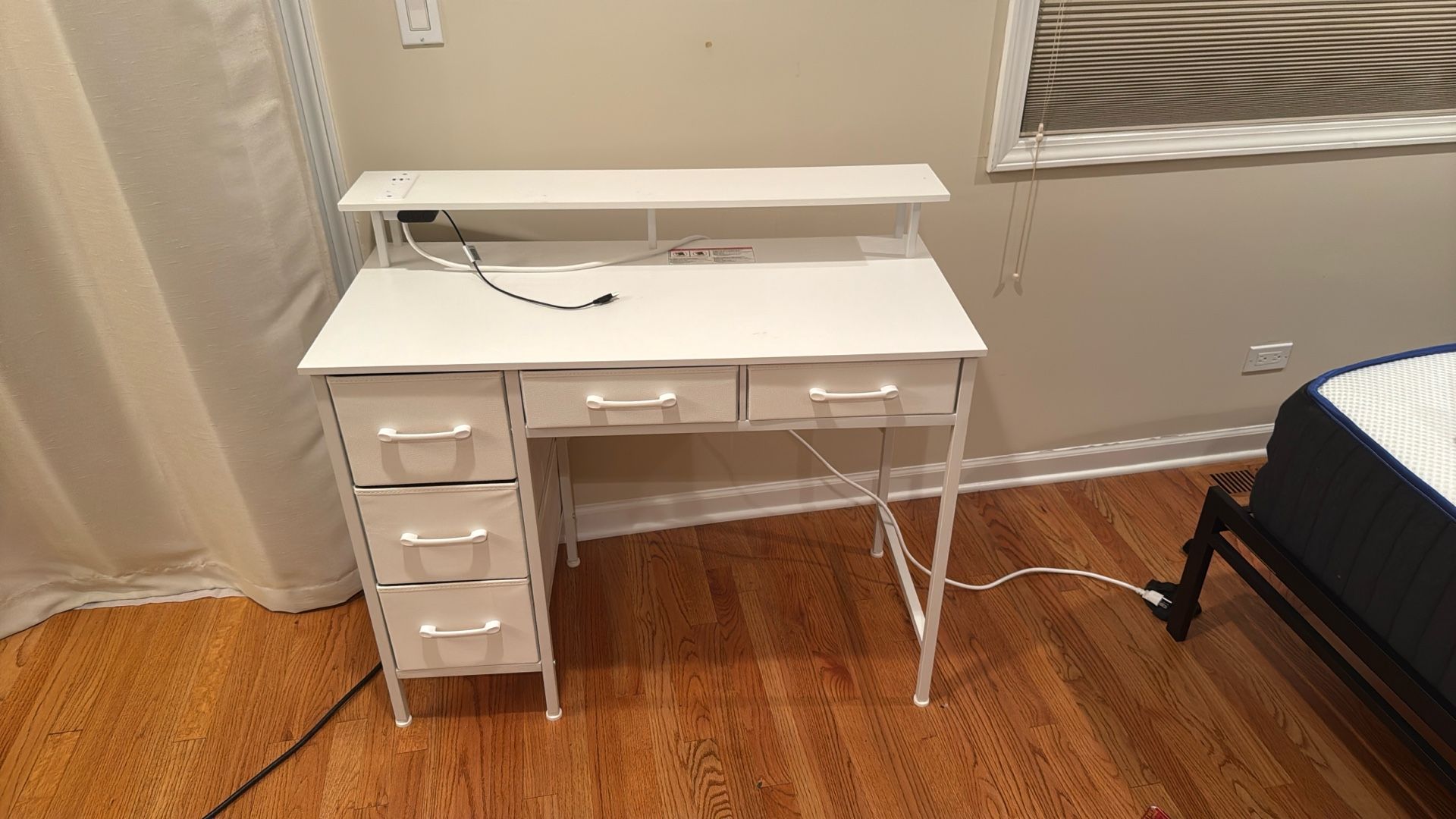Linze Computer Desk w/ Monitor Shelf, RGB LED Lights, USB Ports & Drawers