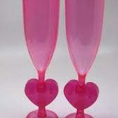 Red Disposable Plastic Champagne Glasses Stem Hearts Set of 2


