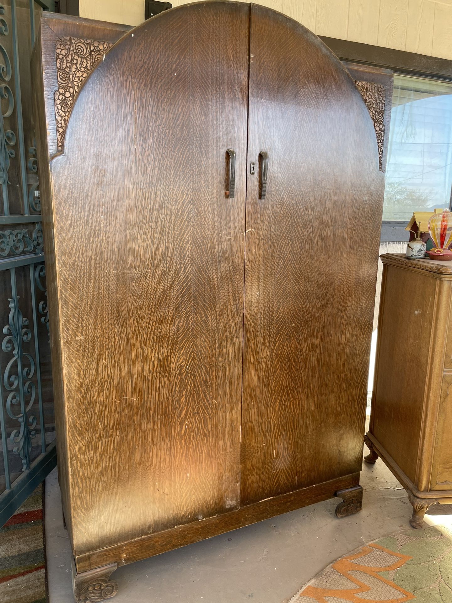 1940s wardrobe, armor cabinet, solid wood and brass