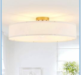 VILUXY 24" Semi-Flush Mount Ceiling Light Fixture - White Fabric Drum Shade