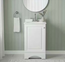 19 in. Single Sink White Freestanding Bath Vanity with White Cultured Marble Top (Assembled)