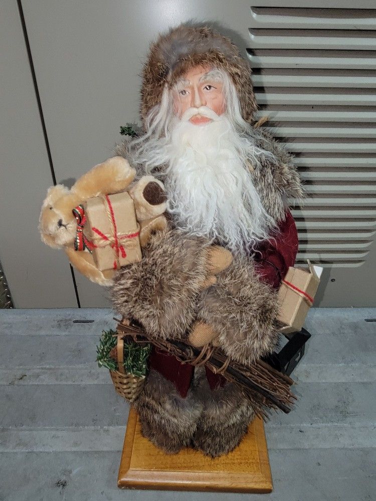 Vintage Antique Santa Wearing Fur Carrying Packages