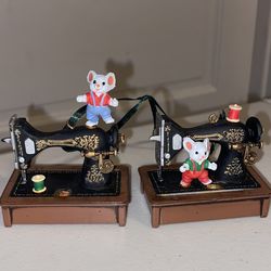 Damaged 2 Vtg  Sewing Machine Ornament With Mouse Table Desk Top Decoration