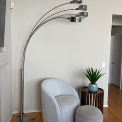 Modern 5 Arm Arc Floor Lamp Brushed Steel Finish