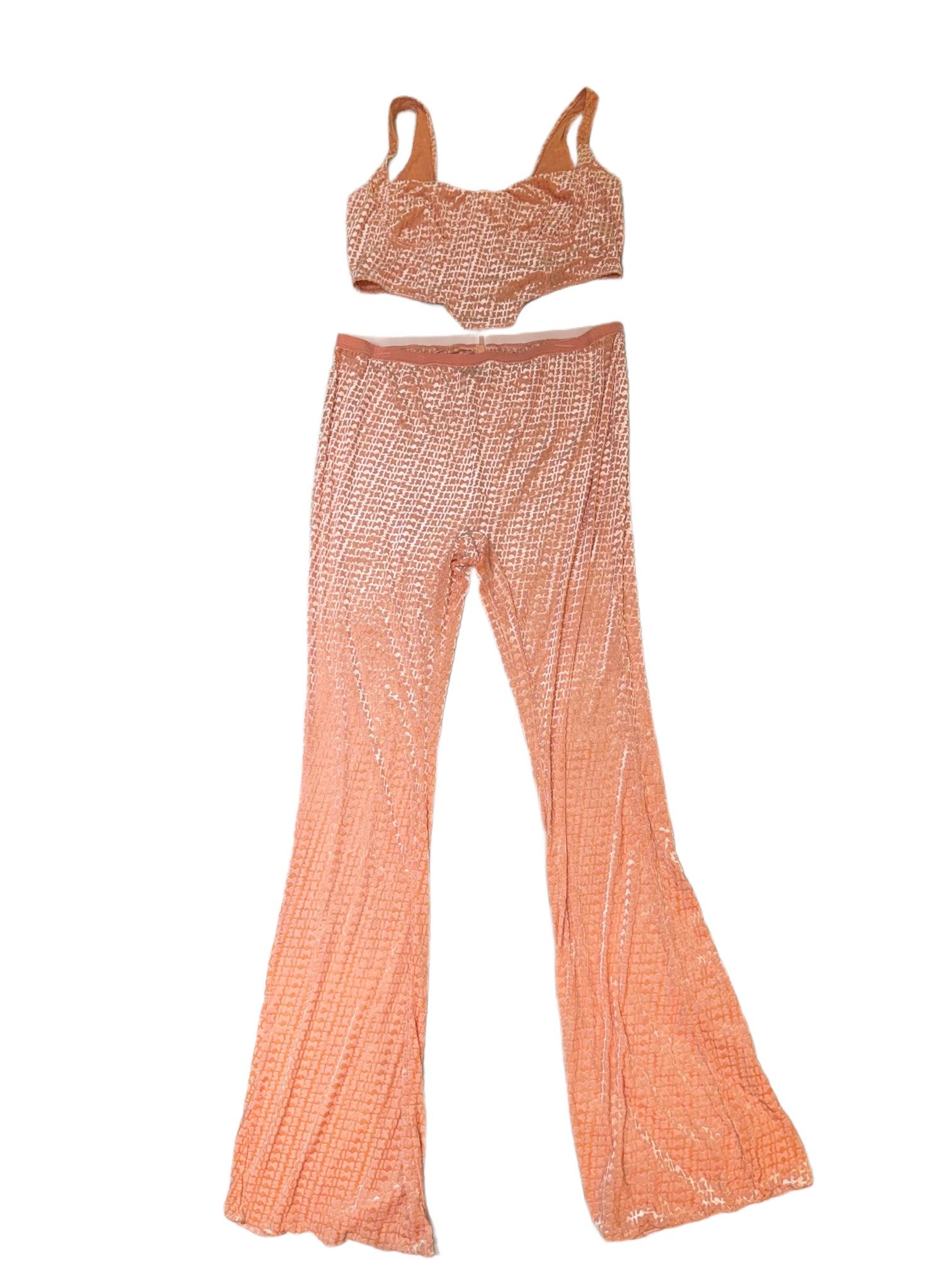 Skims Set After Hours Velvet Logo 2X Flare Leggings Pants and XL Top Peach NWT