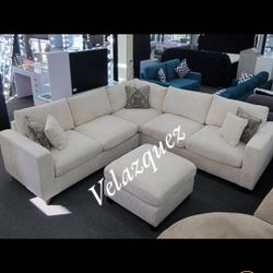 ✅️✅️ 4pc  Ivory  corduroy fabric upholstered sectional sofa with ottoman ✅️✅️