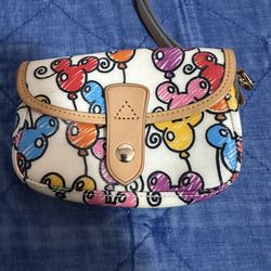 Disney Dooney & Bourke Mickey Balloon Pouch Wristlet Leather Cosmetic Bag 6x4