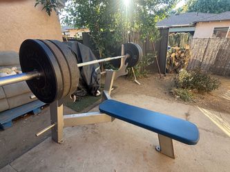 Olympic Flat Bench Press with Barbell and Weights
