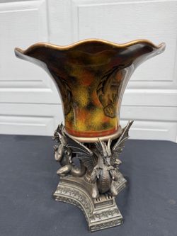 Summit Collection 12" Vase W/ Flaws 3 Resin Dragons Arcadia CA Retired 2002 See The Last 2 Pictures