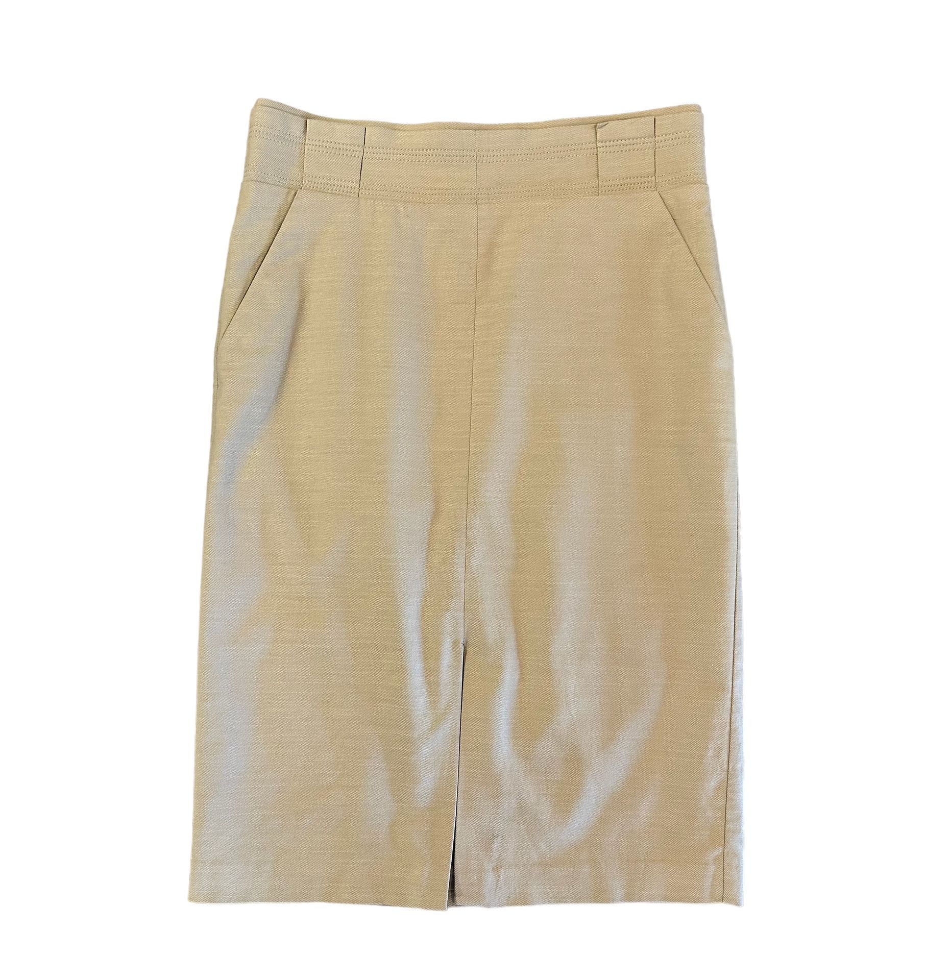 Ann Taylor Loft Pencil Skirt Womens 8 Tan Khaki Flat Front Pockets Linen Blend
