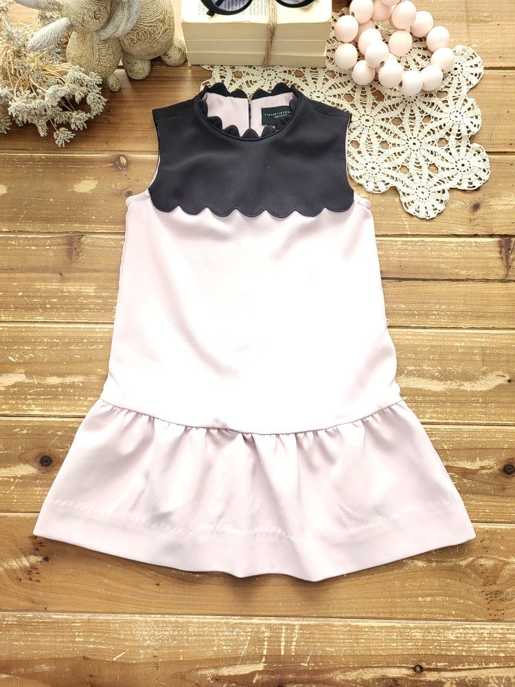 4T-5T SLEEVELESS BLACK AND PALE PINK SCALLOPED DROP-WAIST SPECIAL OCCASION DRESS