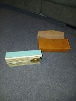 Vintage General Electric Light Blue Transistor Radio with Case