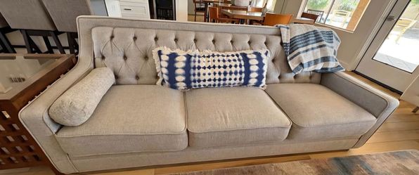 Sleek Light Gray "Tuxedo" Tufted Sofa. Excellent! Ashley Furniture