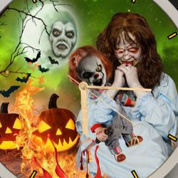 Exorcist Demon, Reagan And Chucky Doll Clock 