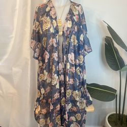 BAND OF GYPSIES FLORAL BLUE COVER UP KIMONO CARDIGAN 