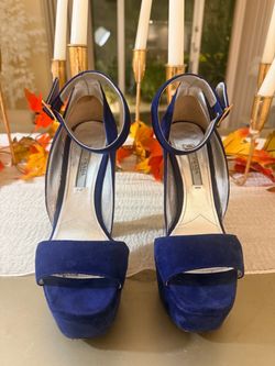 Prada Blue Suede Platform Sandals