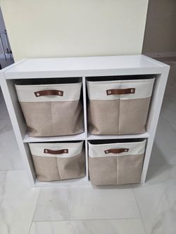 White 4-Cube Storage Organizer with Fabric Bins