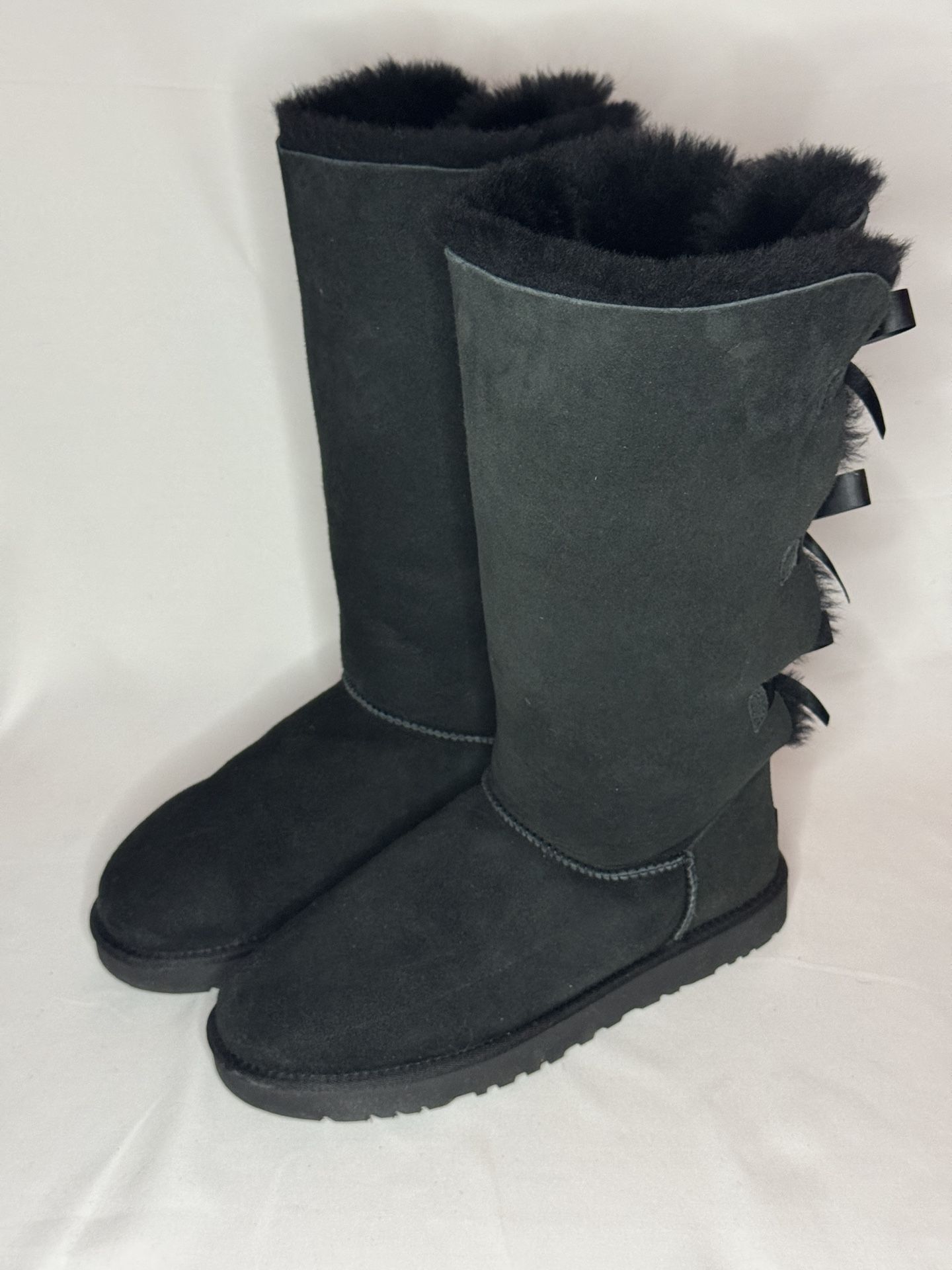 UGG Bailey Bow Tall II Triple Black Suede Fur Boots Women's Size 11