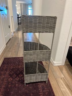 Gray Wicker 3-Tier Storage Shelf
