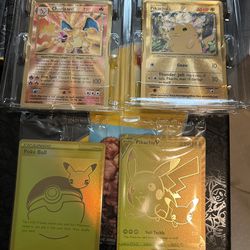 Pokemon Cards - Metal Gold Charizard, Pikachu