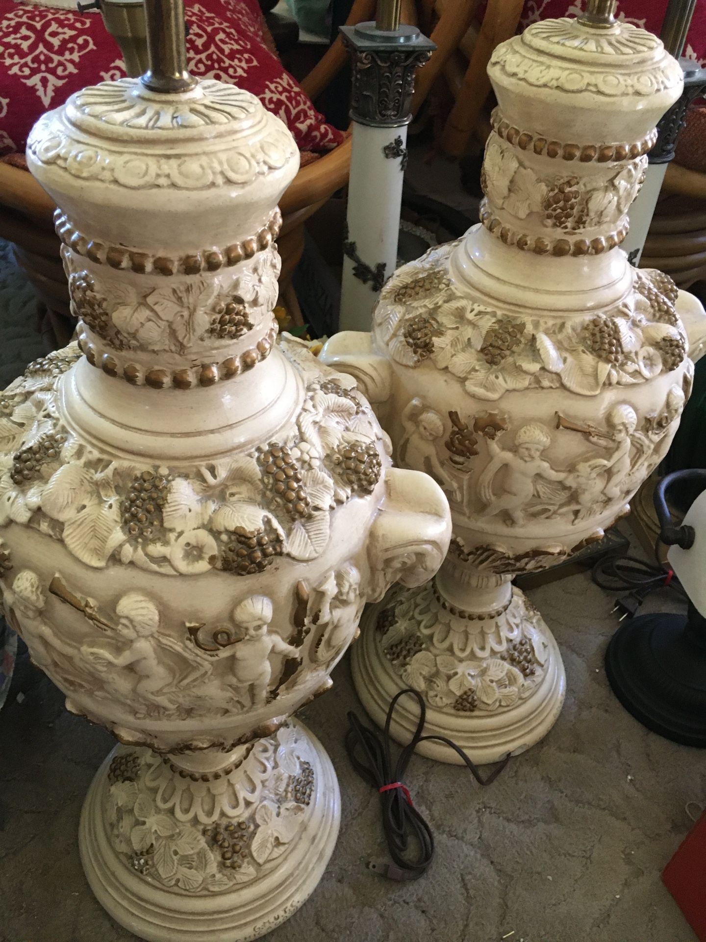 Vintage Ornate Chalk Lamps-pair