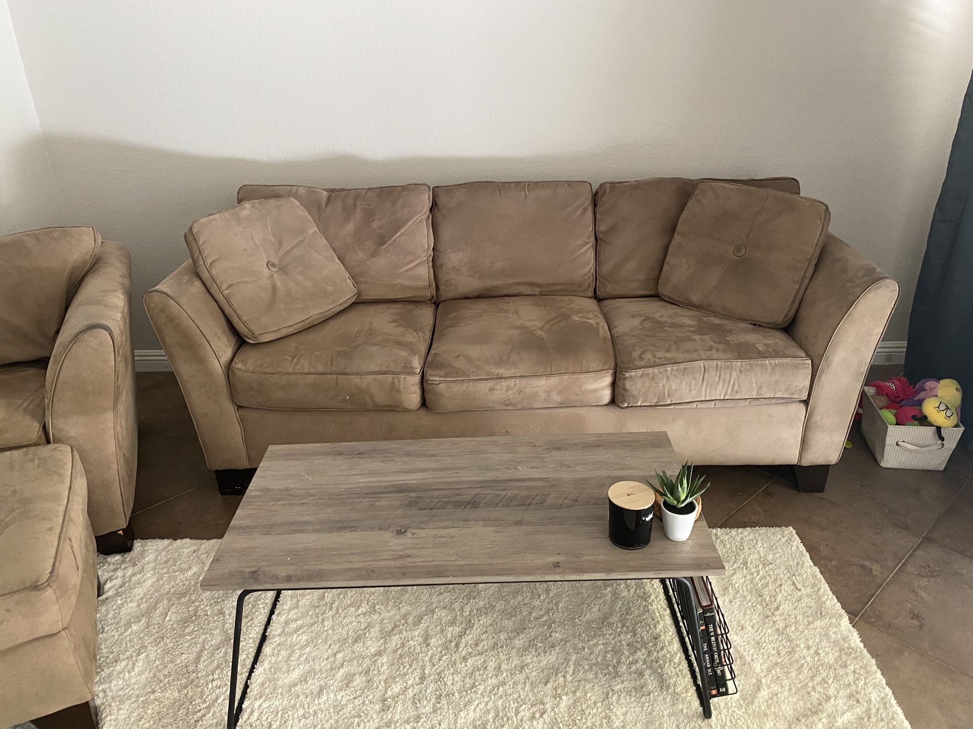 Brown suede 4 piece couch set