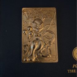 Nintendo 1999 Pokémon 23k Gold Plated Metal Mewtwo Bar Card