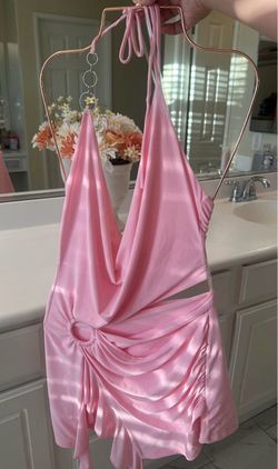 Pink Satin Halter Mini Dress