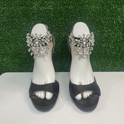 Nina New York Black Open Toe Jeweled Ankle Heels Size 10