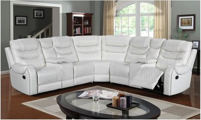 white sectional, leather gel